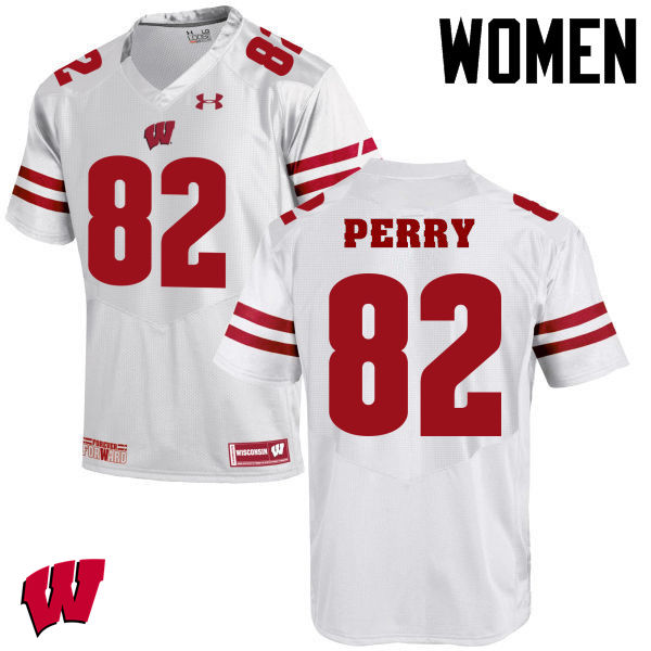 Wisconsin Badgers Women's #82 Emmet Perry NCAA Under Armour Authentic White College Stitched Football Jersey KC40A61OM